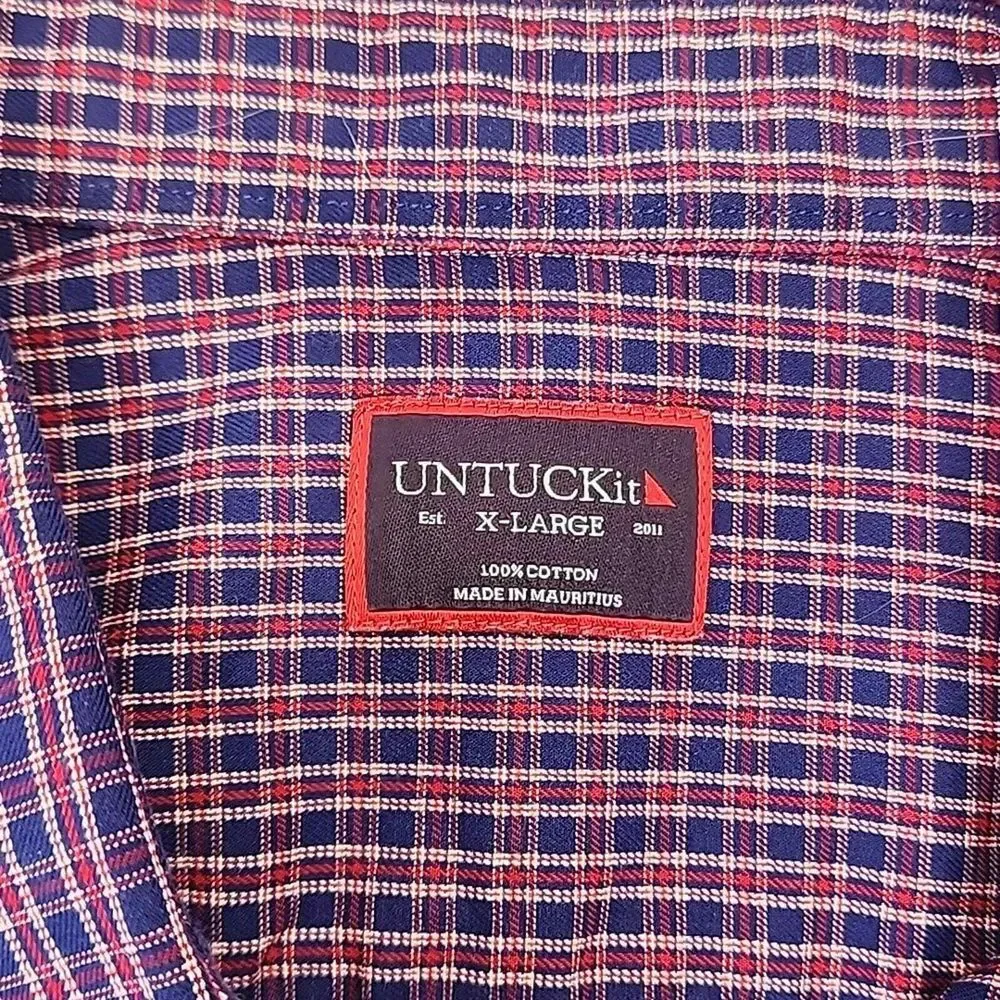 UNTUCKit Men's Trivento X-Large XL Regular Fit Blue and‎ Red Plaid Shirt